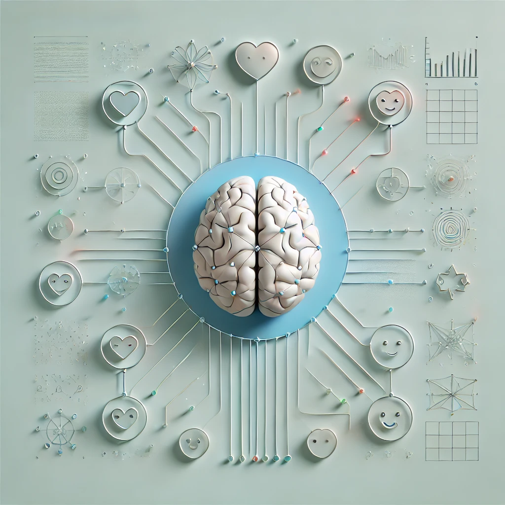 DALL·E 2024 10 15 14.39.15 A Minimal And Clean 3D Visual Representing Emotional Intelligence EQ Diagnosis. The Image Features A Human Brain In The Center With Subtle Soft Lin